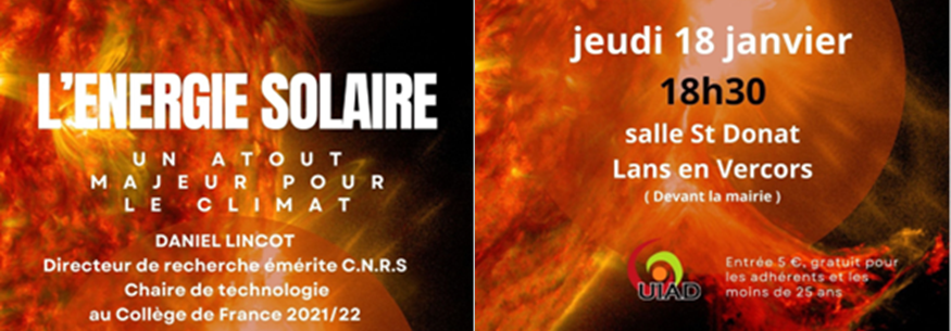 Invitation à la conférence sur l'énergie solaire, Lans 18 janvier 